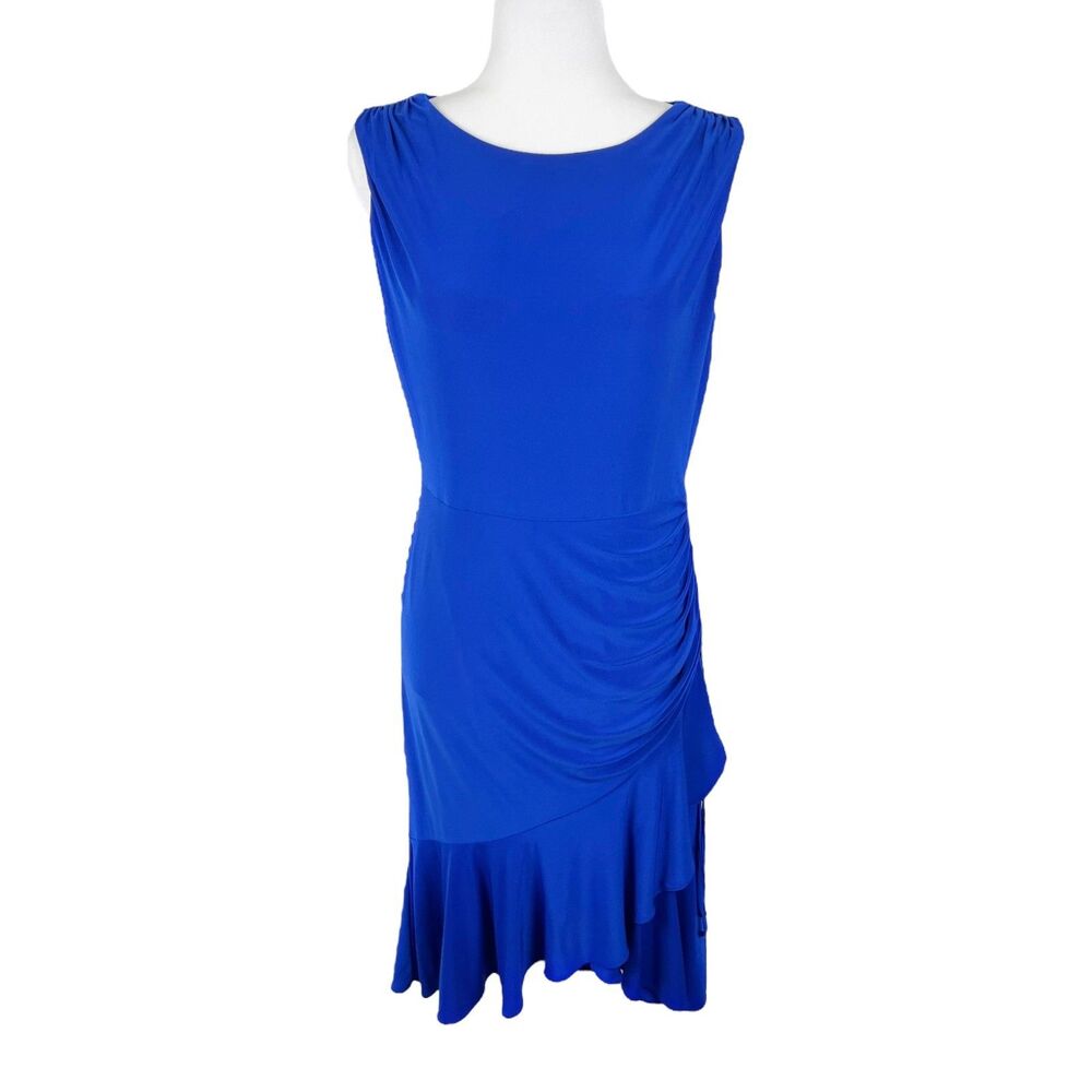 Gabby Skye Dress Women Medium Blue Sleeveless Drape Skirt Stretch Midi Party